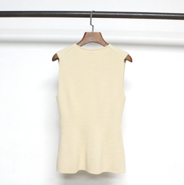 Summer TT Beige Viscose Fiber Slim Fit Ruffled Tank Top Small Sleeveless Simple B Pair Knit - Image 3