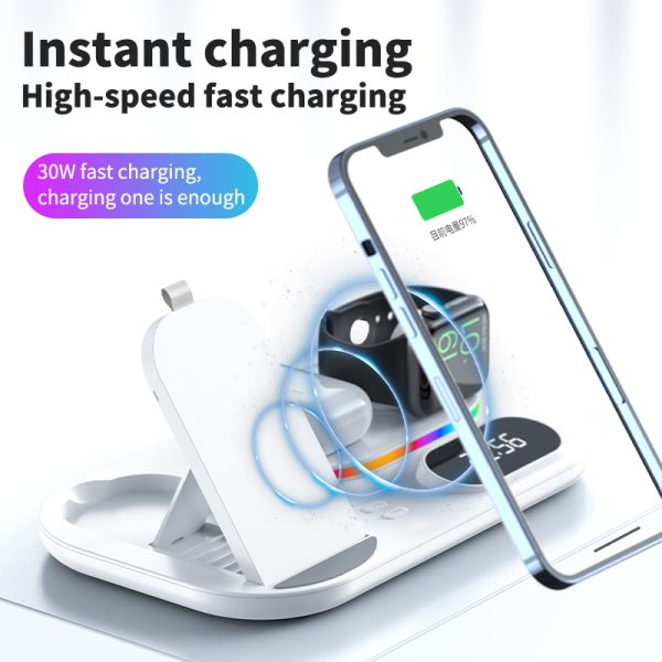 New Three-In-One Wireless Charger With Clock Fast Charging Rgb Atmosphere Light Multi-Function Wireless Charger For Mobile Phone - Image 4