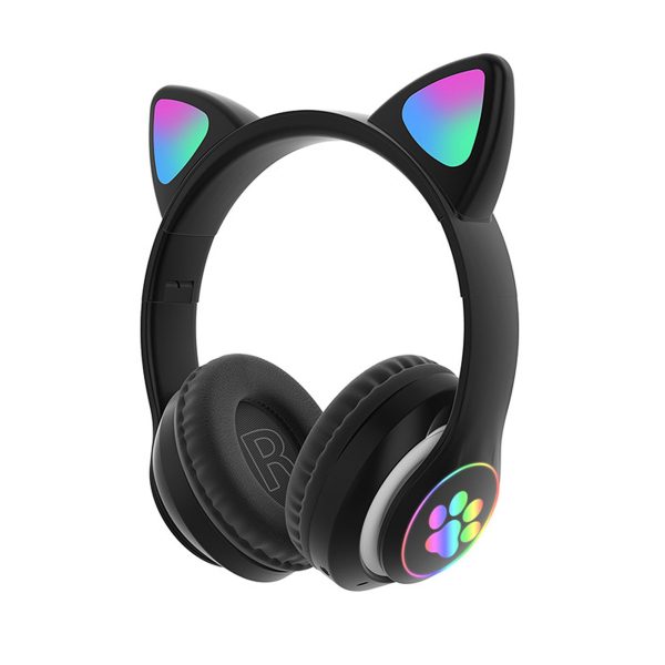 STN-28 Over Ear Music Headset Glowing Cat Ear Headphones Foldable Wireless BT5.0 Earphone with Mic LED Lights for PC Phone - Image 9