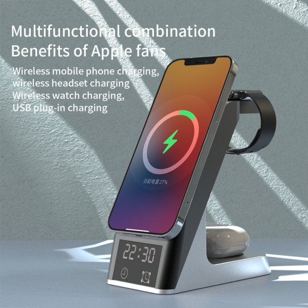 Wireless Charger 6-In-1 Multi-Function Clock Alarm Clock For Apple 14 Mobile Phone Headset Watch Magnetic Suction Fast Charging - Image 3