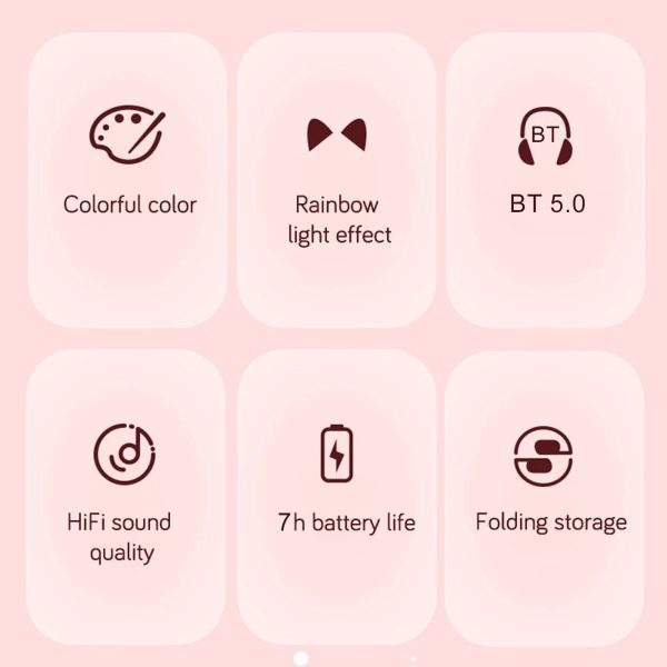 STN-28 Over Ear Music Headset Glowing Cat Ear Headphones Foldable Wireless BT5.0 Earphone with Mic LED Lights for PC Phone - Image 5