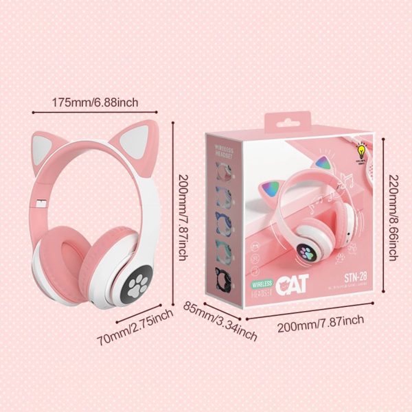 STN-28 Over Ear Music Headset Glowing Cat Ear Headphones Foldable Wireless BT5.0 Earphone with Mic LED Lights for PC Phone - Image 6