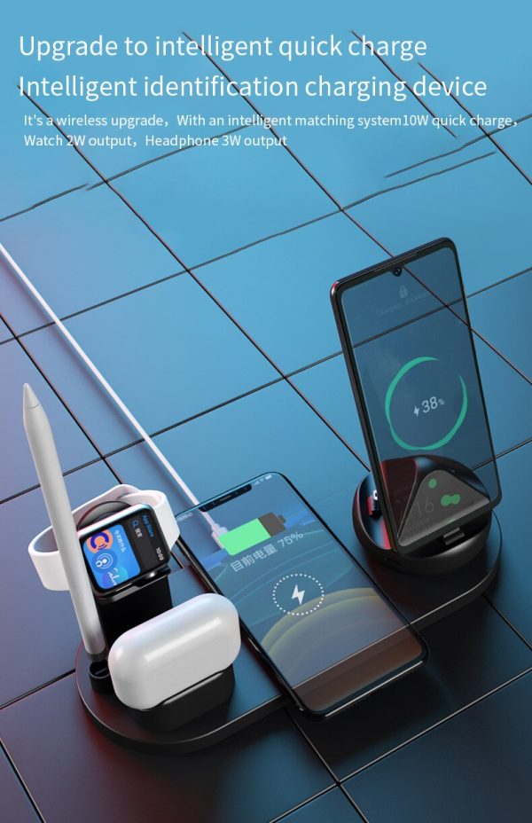 10W 7 in 1 Wireless Smart Desk Charging Dock Station Fast Charge Multifuntional Mobile Phone Watch Headsets Charging Station - Image 2