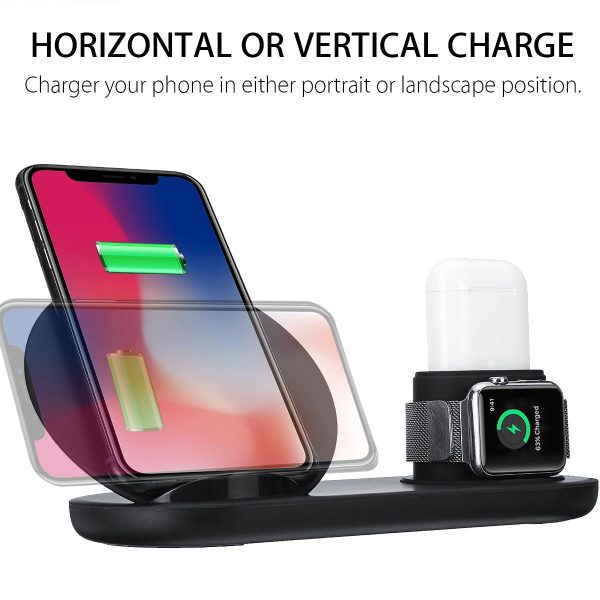 3 in1 10W Qi Wireless Charger Dock Station Fast Charging for Apple Watch 1 2 3 4 For iPhone XR XS Max For Samsung S9 For AirPods - Image 4