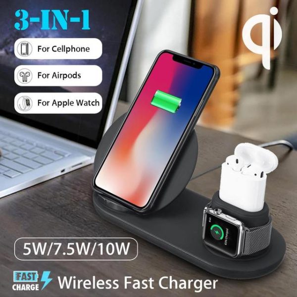 3 in1 10W Qi Wireless Charger Dock Station Fast Charging for Apple Watch 1 2 3 4 For iPhone XR XS Max For Samsung S9 For AirPods - Image 7