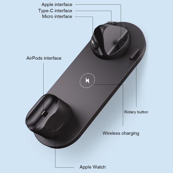 6 in 1 Wireless Charger Dock Station for iPhone/Android/Type-C USB Phones 10W Qi Fast Charging For Apple Watch AirPods Pro - Image 6