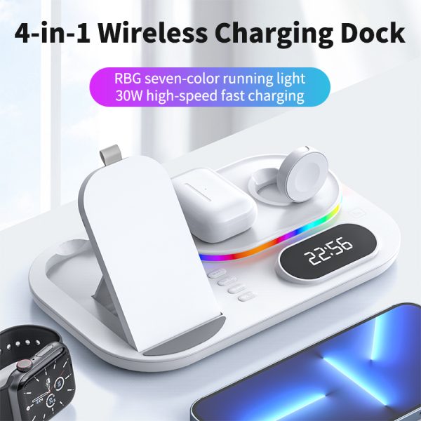 New Three-In-One Wireless Charger With Clock Fast Charging Rgb Atmosphere Light Multi-Function Wireless Charger For Mobile Phone - Image 2