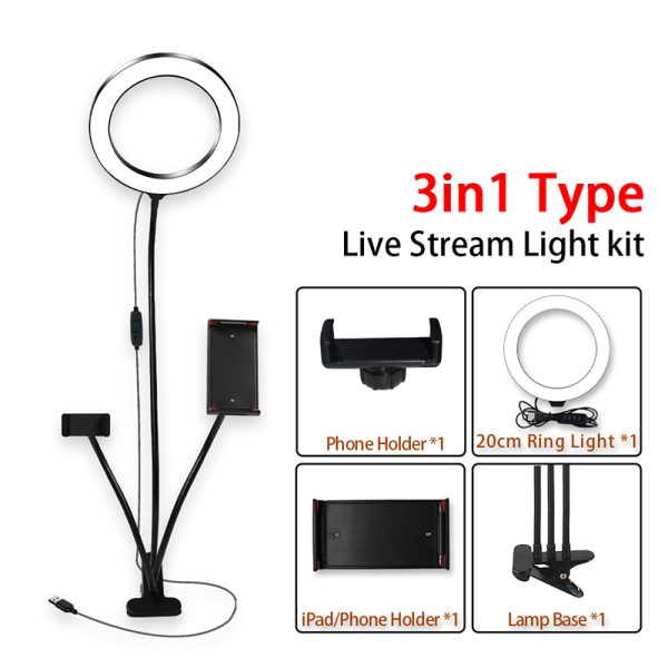 8inch LED Ring Light kit for Makeup Tutorial YouTube Video Live Stream For iPad Microphone Phone Holder Selfie Beauty Ring Light - Image 9