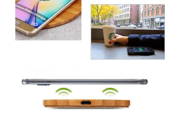 Heart Shape Wood Bamboo Qi Wireless Charger Desktop Charging Pad For iPhone - Image 5