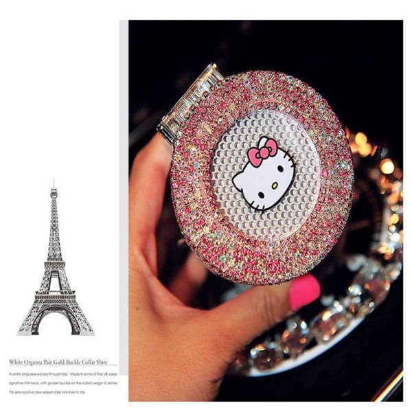 Portable Car ashtray with Light Hello Kitty KT Accessories for Girls Led Car Ash Tray Ashtray Storage Cup Holder Crystal Diamond - Image 4