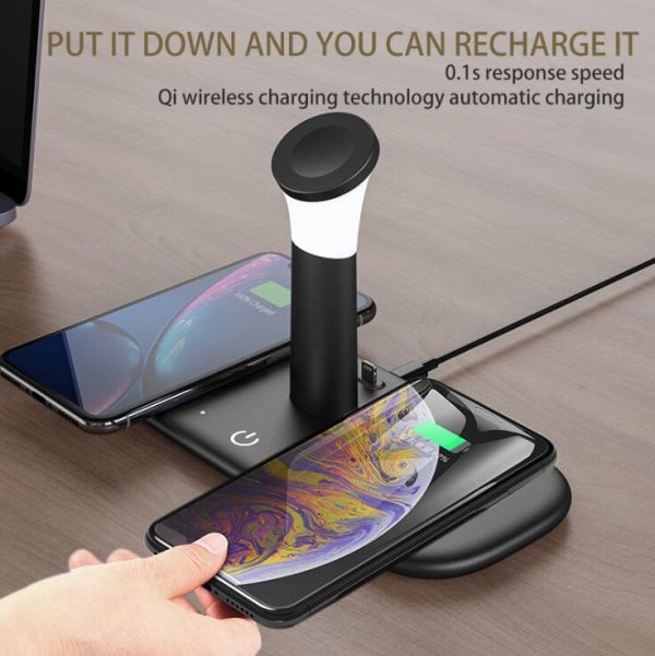 15W Qi Fast Wireless Charger For iPhone 12 11 XR X 8 Apple Watch 5 in 1 With Light Lamp Charging Dock Station Airpods Pro iWatch - Image 3