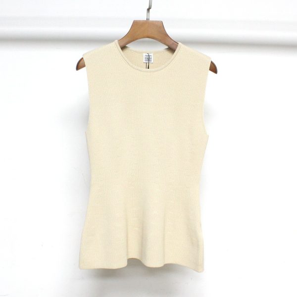 Summer TT Beige Viscose Fiber Slim Fit Ruffled Tank Top Small Sleeveless Simple B Pair Knit - Image 2