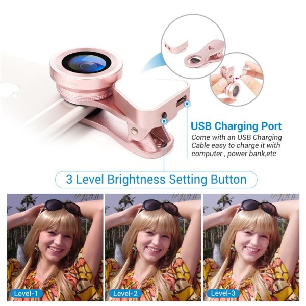 3 in 1 Phone Lens, LED Flish Light Lens For iphone SE X 8 7 6 6S Fish Eye Lens 0.4-0.6X Wide Angle+10X Macro Clip-on Lens - Image 3