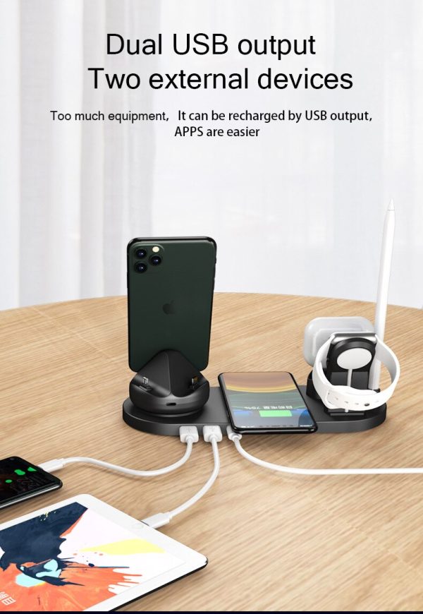 10W 7 in 1 Wireless Smart Desk Charging Dock Station Fast Charge Multifuntional Mobile Phone Watch Headsets Charging Station - Image 4