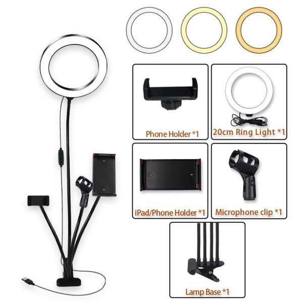 8inch LED Ring Light kit for Makeup Tutorial YouTube Video Live Stream For iPad Microphone Phone Holder Selfie Beauty Ring Light - Image 3