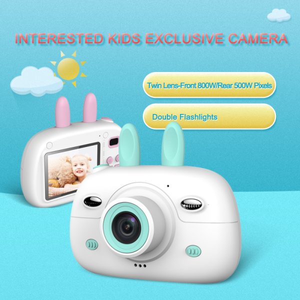 New Children's Camera Rabbit Ears Cartoon Mini Small SLR HD Screen Dual Lens Digital Camera Gift For Children - Image 4