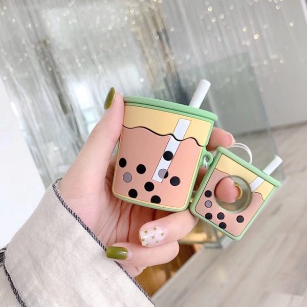 For AirPods Case Cartoon Cute Funny Milk Bubble Tea Drink Bottle Earphone Protect Cover For Airpods 2 with Finger Ring Strap - Image 8