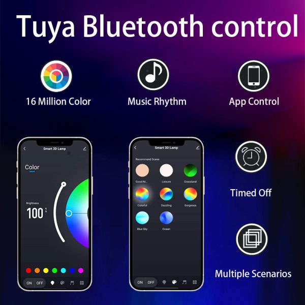 Tuya Smart App Remote Control RGB Colorful Table Lamp LED Acrylic Animation Dimming Color 3D Night Light - Image 2