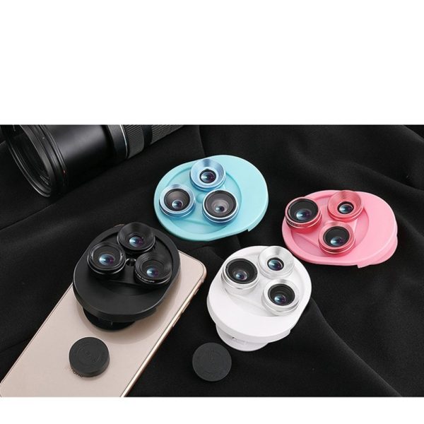 3 In 1 Mobile Phone Lens Set Professional Integral Turntable External Use Wide Angle + Fish Eye + Macro Camera Lens Set - Image 2