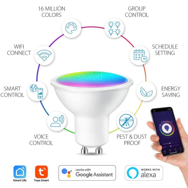 WIFI Smart Spotlight GU10 RGBCW Mobile Phone APP Dimming And Color Matching Support Alexa Speaker Control - Image 2