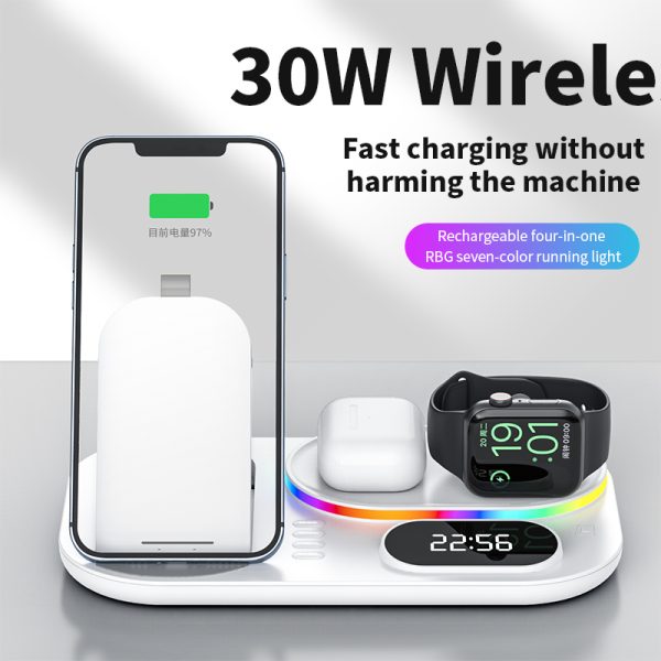 New Three-In-One Wireless Charger With Clock Fast Charging Rgb Atmosphere Light Multi-Function Wireless Charger For Mobile Phone - Image 3