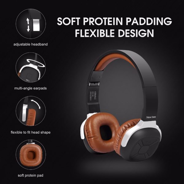 New Bee Wireless Bluetooth Headphone Stereo Portable Folder Headset Earphone with Sport App Microphone NFC for Phone Computer TV - Image 5