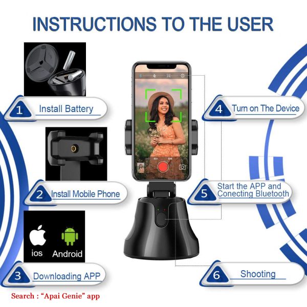 Portable All-in-one Auto Smart Shooting Selfie Stick ,  360 Rotation Auto Face Tracking Object Tracking vlog Camera Phone Holder - Image 5