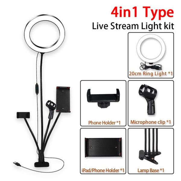 8inch LED Ring Light kit for Makeup Tutorial YouTube Video Live Stream For iPad Microphone Phone Holder Selfie Beauty Ring Light - Image 7