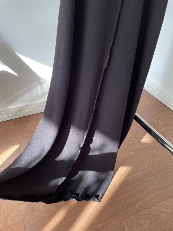 Spring/Autumn New Simple Niche Asymmetric Design Pleated Wave Edge Women Dress High Quality Casual Black Long Robe - Image 6