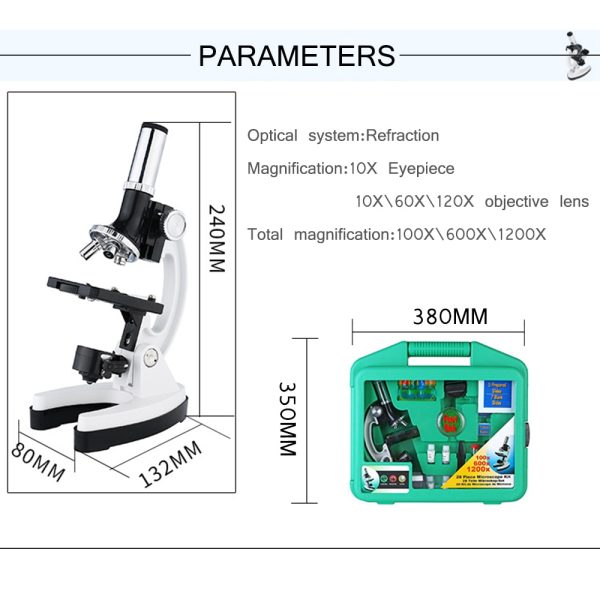 1200X Digital Microscope Set with Accessories Kit for Children Kids Students Gift All-Metal 100X 600X 1200X White Microscope - Image 2