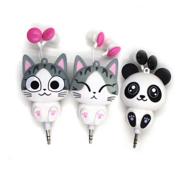 3.5 mm Wired Retractable In-Ear Headset Cartoon Cat/Panda Earpiece Clip Headset MP3 Headphone For iphone 6 6s 7s Samsung Xiaomi