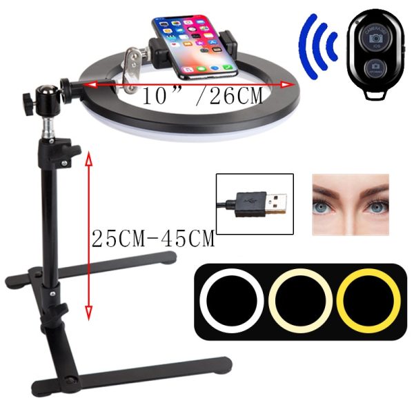 Video Youtube Fill Ring Light Lamp Live COOK 26CM Photography Lighting Phone Ringlight Tripod Stand Photo Led Selfie Bluetooth - Image 8
