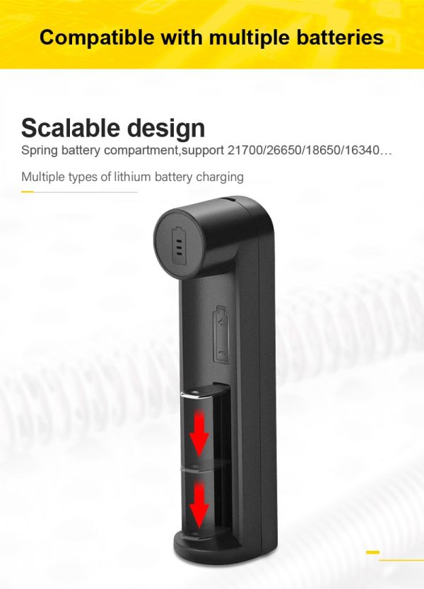 VOXLINK battery charger Smart charging 1 slot USB 18650 26650 18350 32650 21700 26700 26500 Li-ion Rechargeable Battery charger - Image 3
