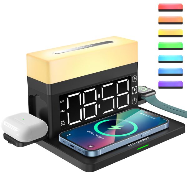 Multifunctional Wireless Charger 15W Fast Charge Desk Lamp Alarm Clock 6 in 1 for Apple Huawei - Image 2
