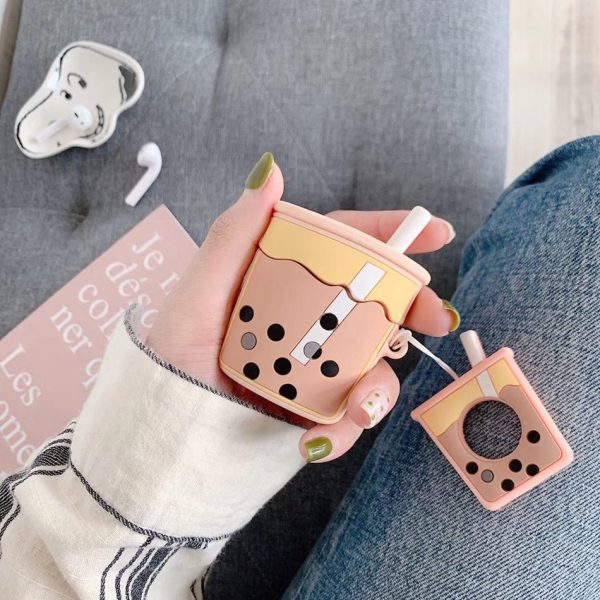 For AirPods Case Cartoon Cute Funny Milk Bubble Tea Drink Bottle Earphone Protect Cover For Airpods 2 with Finger Ring Strap - Image 6