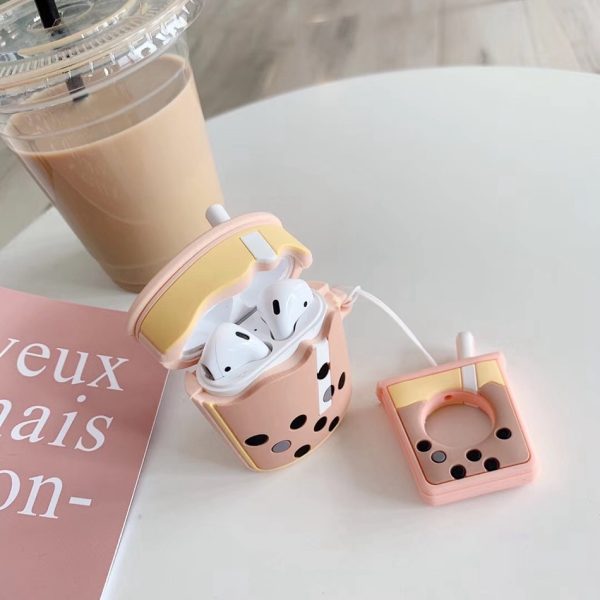 For AirPods Case Cartoon Cute Funny Milk Bubble Tea Drink Bottle Earphone Protect Cover For Airpods 2 with Finger Ring Strap - Image 4