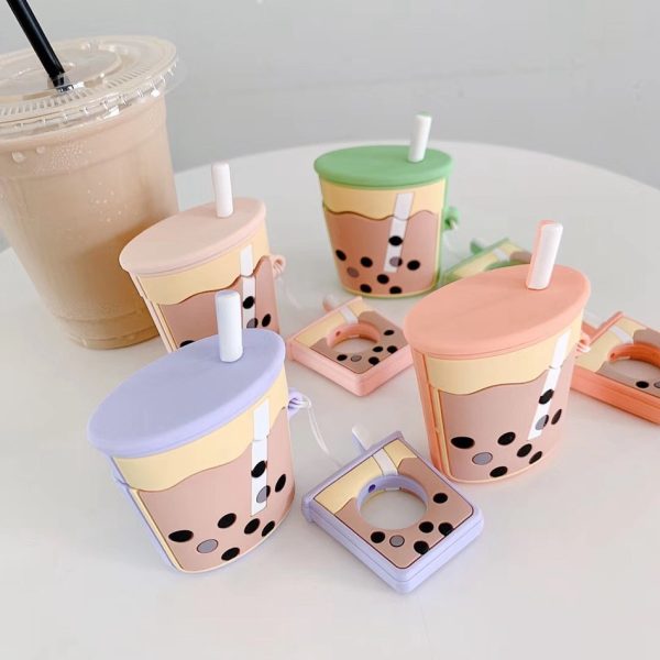 For AirPods Case Cartoon Cute Funny Milk Bubble Tea Drink Bottle Earphone Protect Cover For Airpods 2 with Finger Ring Strap - Image 2