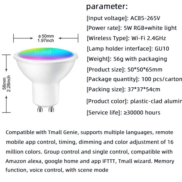 WIFI Smart Spotlight GU10 RGBCW Mobile Phone APP Dimming And Color Matching Support Alexa Speaker Control - Image 3
