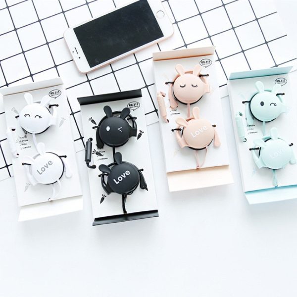 QearFun Cartoon Rabbit Ear Hook Wired Earphone Sport Running Stereo Headphones Children Girl Headset For Mobile Phone - Image 3