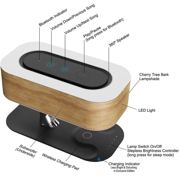Modern led table lamp for bedroom dimmable bluetooth Speaker phone Charger wireless desk lamp bedside lamp table light tree lamp - Image 6