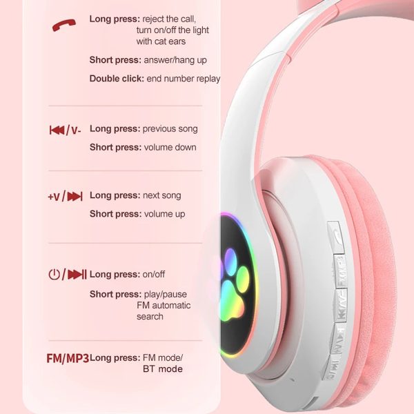 STN-28 Over Ear Music Headset Glowing Cat Ear Headphones Foldable Wireless BT5.0 Earphone with Mic LED Lights for PC Phone - Image 2