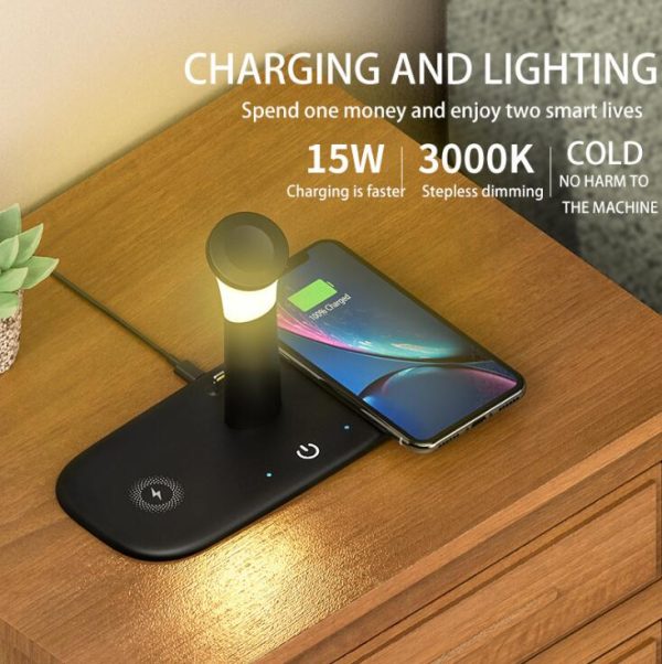 15W Qi Fast Wireless Charger For iPhone 12 11 XR X 8 Apple Watch 5 in 1 With Light Lamp Charging Dock Station Airpods Pro iWatch - Image 2