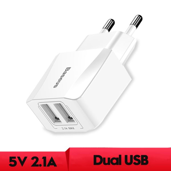 Baseus 5V 2.1A Dual USB Charger For Phone Fast Charging Charger Portable EU Plug Travel Adapter Wall charger - Image 7