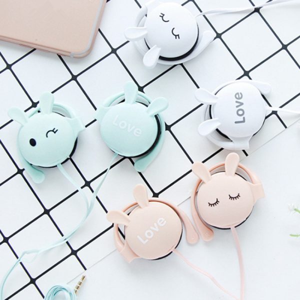 QearFun Cartoon Rabbit Ear Hook Wired Earphone Sport Running Stereo Headphones Children Girl Headset For Mobile Phone - Image 2