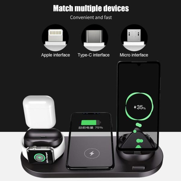 6 in 1 Wireless Charger Dock Station for iPhone/Android/Type-C USB Phones 10W Qi Fast Charging For Apple Watch AirPods Pro - Image 3