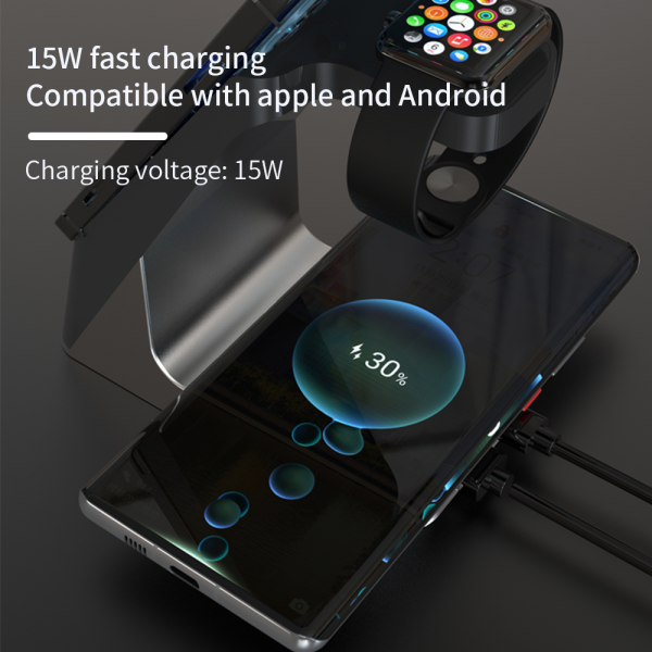 Wireless Charger 6-In-1 Multi-Function Clock Alarm Clock For Apple 14 Mobile Phone Headset Watch Magnetic Suction Fast Charging - Image 4