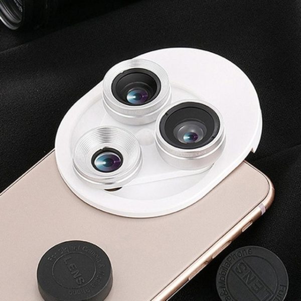 3 In 1 Mobile Phone Lens Set Professional Integral Turntable External Use Wide Angle + Fish Eye + Macro Camera Lens Set - Image 7