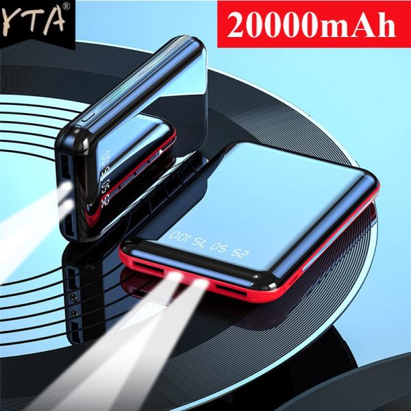 20000mAh Mini Power Bank Portable Charger Mirror Screen LED Digital Display Powerbank External Battery Pack Power Bank Powerbank - Image 6