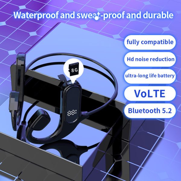 VG09 Bone Conduction Bluetooth LED Display Screen Headset 5.1 Not In-Ear Wireless Headset