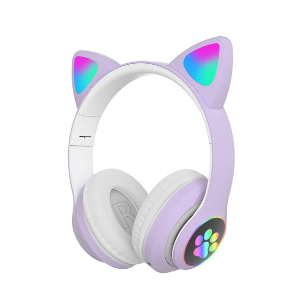 STN-28 Over Ear Music Headset Glowing Cat Ear Headphones Foldable Wireless BT5.0 Earphone with Mic LED Lights for PC Phone - Image 10